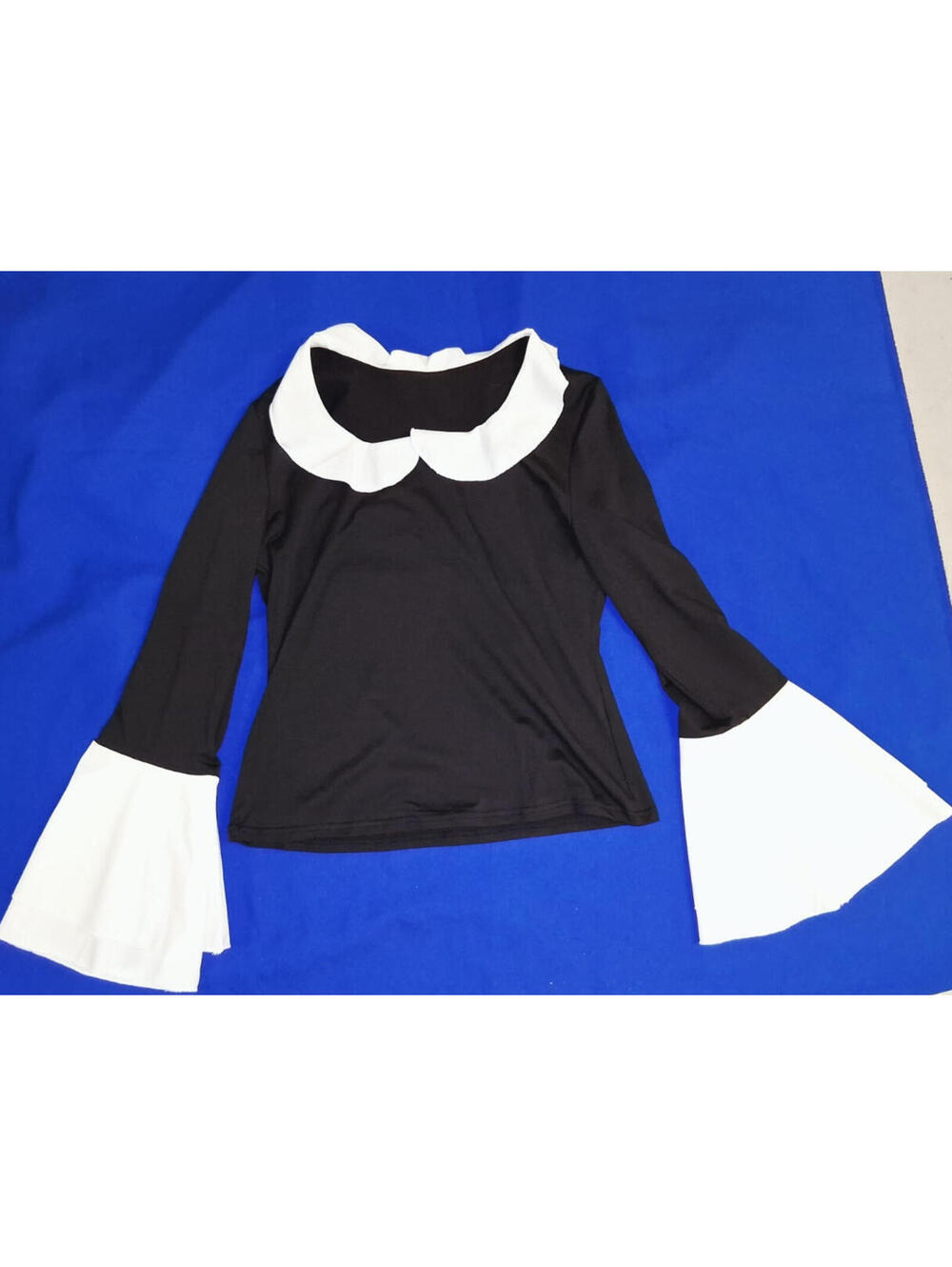 New Bell Sleeve Wednesday Adams Victorian Blouse Shirt Top Black White Plus XL